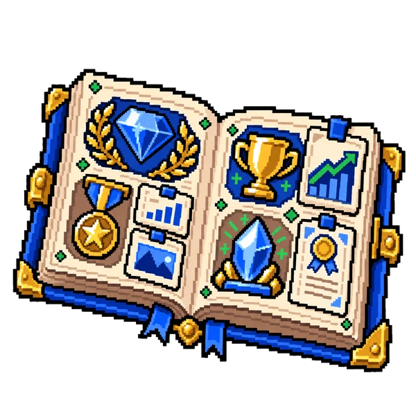 Pixel-art achievement record with awards